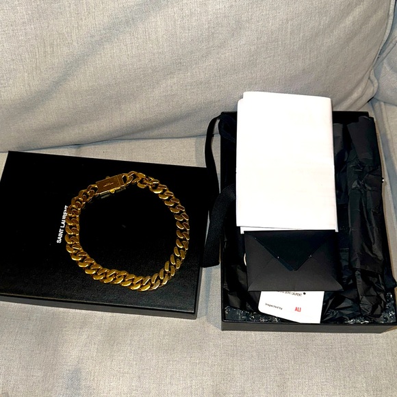 YSL SAINT LAURENT CUBAN LINK TRICOLOR CHAIN EUC - Picture 5 of 9